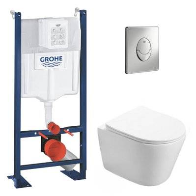 Grohe Pack WC Bâti autoportant + WC Swiss Aqua Technologies Infinitio sans bride + Plaque chrome (ProjectInfinitio-2) - 0750122359967 - 0750122359967