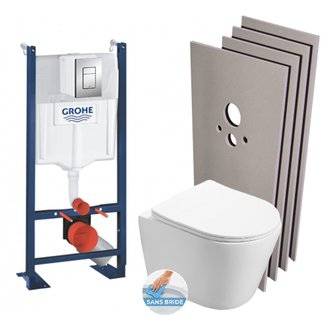 Grohe Pack WC Bâti autoportant + WC Swiss Aqua Technologies Infinitio sans bride + Plaque + Set habillage