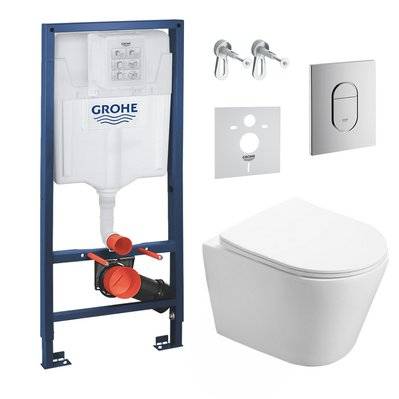 Grohe Pack WC Bâti-support + WC SAT Infinitio sans bride fixations invisibles + Plaque + Panneau d’isolation phonique - 0750122360239 - 0750122360239