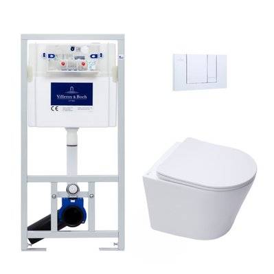 Villeroy & Boch Pack WC Bâti-support + WC Swiss Aqua Technologies sans bride et fixations invisibles + Plaque chrome - 0750122359400 - 0750122359400