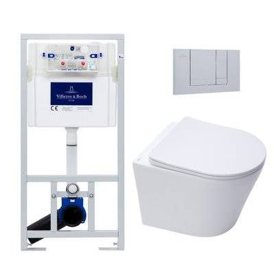 Villeroy & Boch Pack WC Bâti-support + WC Swiss Aqua Technologies sans bride et fixations invisibles + Plaque chrome mat - 0750122359370 - 0750122359370