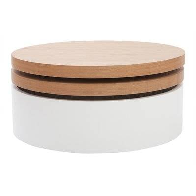 Table basse ronde avec plateaux pivotants et rangement blanc et bois clair chêne D80 cm ICON - - 44758 - 3662275099577