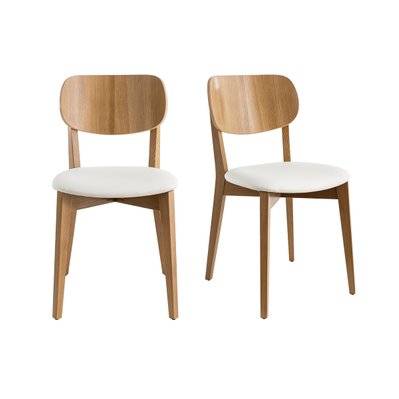Chaises vintage en bois clair chêne et blanc (lot de 2) LUCIA - - 50032 - 3662275118681