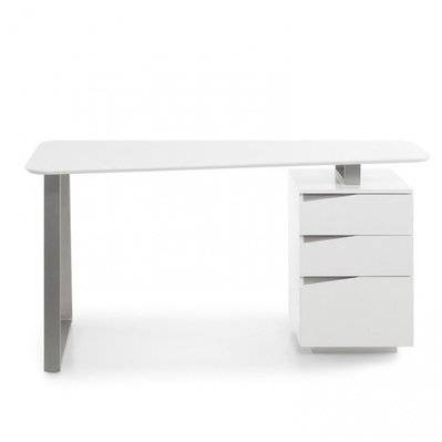 Bureau design WINTER blanc 3 tiroirs pied métal brossé - 20100889800 - 3663556364049