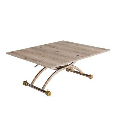 Table relevable extensible HIRONDELLE compacte100 x 57/114 cm mélaminé chêne noueux pied doré - 20100993421 - 3663556433288