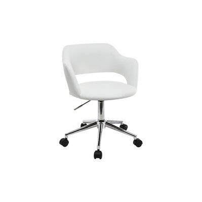Chaise de bureau à roulettes design blanc et acier chromé JESSY - - 40620 - 3662275070804
