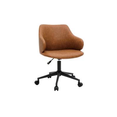Chaise de bureau à roulettes vintage marron et métal noir HEMMY - - 46936 - 3662275107173