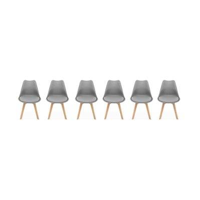 Lot de 6 chaises scandinaves. pieds bois de hêtre. chaises 1 place. gris - 3760350651211 - 3760350651211
