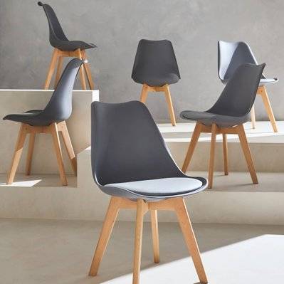 Lot de 6 chaises scandinaves. pieds bois de hêtre. chaises 1 place. gris - 3760350651211 - 3760350651211