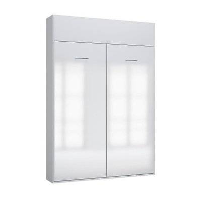 Armoire lit escamotable DYNAMO SOFA accoudoirs façade blanc brillant canapé gris 140*200 cm - 20100990884 - 3663556423067