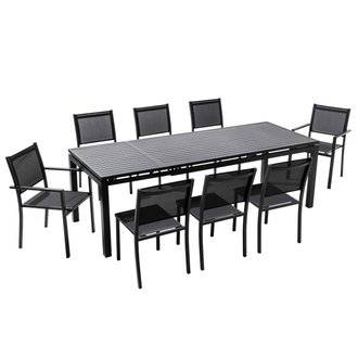 Ensemble table de jardin extensible et 8 chaises en aluminium gris 240 x 90 x 76 cm