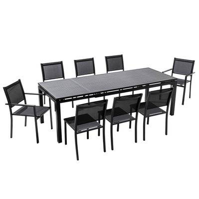 Ensemble table de jardin extensible et 8 assises en aluminium gris 240 x 90 x 76 cm - 105607 - 3663095033611