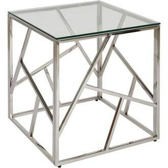 Table d'appoint JENSON Gris - plateau Verre pieds Metal 55 x 55