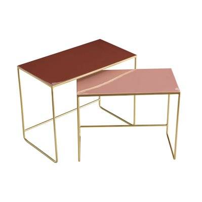 Tables basses gigognes rectangulaires design terracotta, rose et métal doré (lot de 2) WESS - - 50407 - 3662275124507