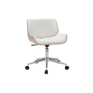 Chaise de bureau à roulettes design blanc, bois clair et acier chromé RUBBENS - - 50145 - 3662275124293