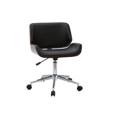 Chaise de bureau à roulettes design noir, bois foncé noyer et acier chromé RUBBENS - - 50146 - 3662275124767
