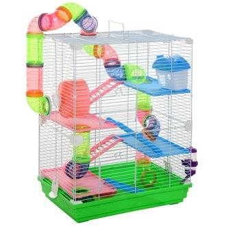 Cage pour hamster souris rongeur 4 étages multi-équipements vert