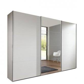 Armoire de rangement 3 portes coulissantes EDWIG 270 cm blanc / miroir