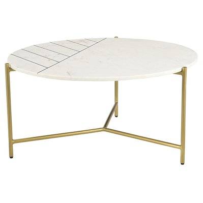 Table basse ronde design en marbre blanc et laiton D90 cm SILLON - L90xP90xH45 - 51083 - 3662275123777