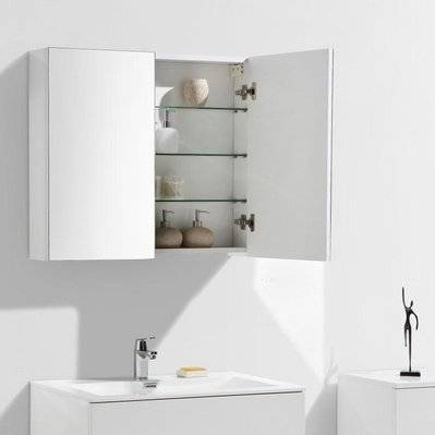 Armoire de toilette bloc-miroir SIENA largeur 80 cm blanc laqué - A-800-MIR-HGWHITE - 3760253890106