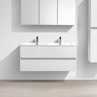 Meuble salle de bain design double vasque SIENA largeur 120 cm blanc laqué