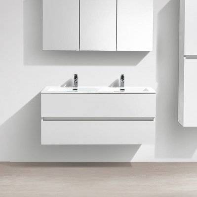 Meuble salle de bain design double vasque SIENA largeur 120 cm blanc laqué - A-1200-CAB-HGWHITE/A-1200-BAS - 3760282664167