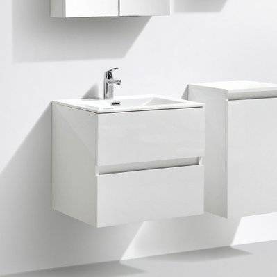 Meuble salle de bain design simple vasque SIENA largeur 60 cm blanc laqué - A-600-CAB-HGWHITE/A-600-BAS - 3760253892216