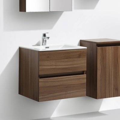 Meuble salle de bain design simple vasque SIENA largeur 60 cm noyer - A-600-CAB-WALNUT/A-600-BAS - 3760253892254