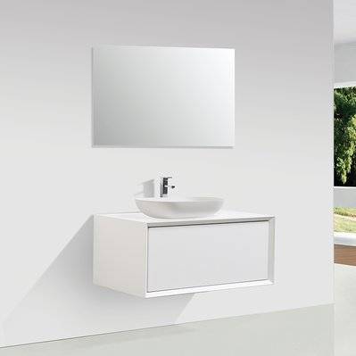 Meuble salle de bain pour vasque à poser PALIO largeur 90 cm blanc mat - FIONA-900 CAB WHI - 3760253899116