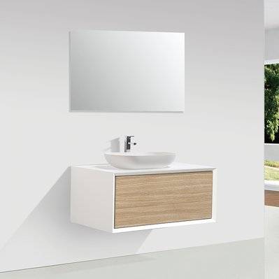 Meuble salle de bain pour vasque à poser PALIO largeur 90 cm blanc mat  chêne clair texturé - FIONA-900 CAB WHI/RLOAK - 3760253899109