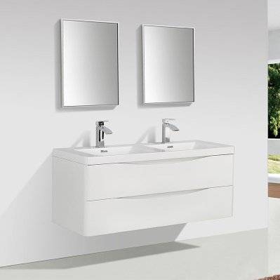 Meuble salle de bain design double vasque PIACENZA largeur 120 cm blanc laqué - SMILE-1200-CAB-HGWHITE/SMILE-1200-BAS - 3760282661517