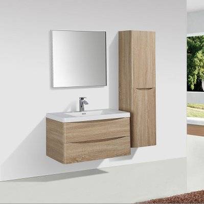 Meuble salle de bain design simple vasque PIACENZA largeur 90 cm chêne clair - SMILE-900-CAB-W.OAK/SMILE-900-BAS - 3760282661500