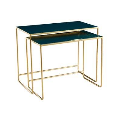 Tables basses gigognes rectangulaires design bleu pétrole et métal doré (lot de 2) WESS - - 50405 - 3662275124484