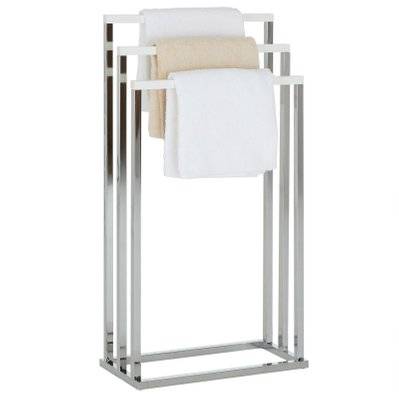 Porte-serviettes EDOARDO, en métal chromé et bois lasuré blanc - 18351 - 4016787183511