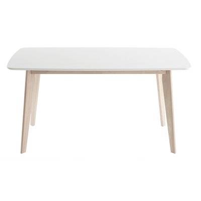 Table à manger scandinave blanc et bois clair rectangulaire L150 cm LEENA - - 26014 - 3662275053838