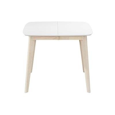 Table à manger extensible scandinave carrée blanche et bois L90-130 cm LEENA - L90xP90xA75 - 44137 - 3662275096385