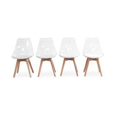 Lot de 4 chaises scandinaves - Lagertha - pieds bois. fauteuils 1 place. coussin blanc. coque transparente - 3760350651358 - 3760350651358