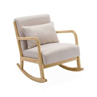 Fauteuil à bascule design en bois et tissu. 1 place. rocking chair scandinave. beige