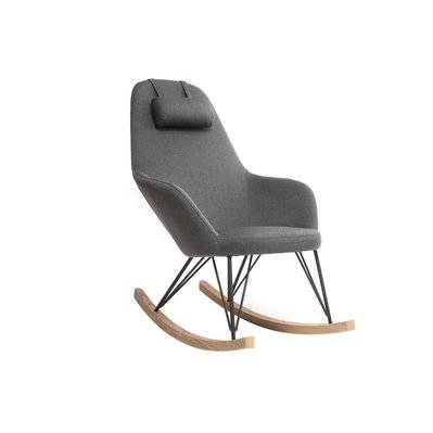 Rocking chair scandinave en tissu gris foncé, métal noir et bois clair JHENE - - 42220 - 3662275074253