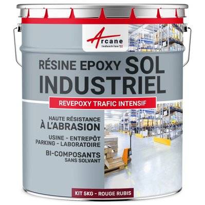PEINTURE SOL - Résine Epoxy : REVEPOXY TRAFIC INTENSIF-5 Kg (jusqu'à 10 m² en 2 couches) Rouge Rubis - RAL 3003 - 55_24758 - 3700043491618