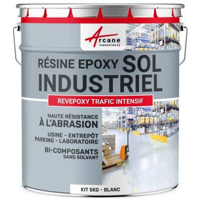 PEINTURE SOL - Résine Epoxy : REVEPOXY TRAFIC INTENSIF-5 Kg (jusqu'à 10 m² en 2 couches) Blanc - 55_24753 - 3700043491007