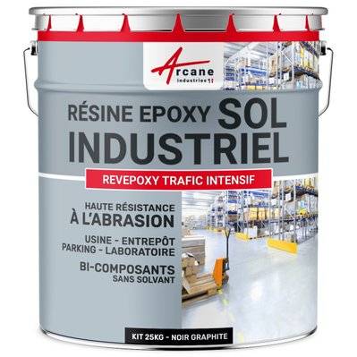 PEINTURE SOL - Résine Epoxy : REVEPOXY TRAFIC INTENSIF-25 kg (jusqu'à 50 m² en 2 couches) Noir Graphite - RAL 9011 - 55_24754 - 3700043491861