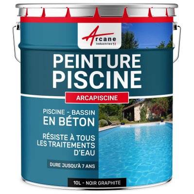 PEINTURE PISCINE BÉTON - 12  Couleurs - HAUTE RESISTANCE 7 ans  - ARCAPISCINE-10 L Noir Graphite - RAL 9011 - 24_24711 - 3700043470187