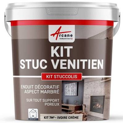 Kit stuc venitien enduit stucco spatulable décoratif - KIT STUCCOLIS-kit jusqu'à 7 m² Ivoire Crème - 171_25016 - 3700043422094