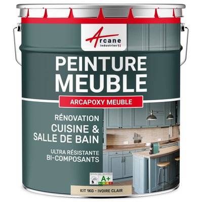 Peinture pour Meuble Cuisine et Salle de Bain - ARCAPOXY-1 kg (jusqu'à 12 m² en 2 couches) Ivoire Clair - RAL 1015 - 261_25829 - 3700043419360