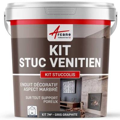 Kit stuc venitien enduit stucco spatulable décoratif - KIT STUCCOLIS-kit jusqu'à 7 m² Gris Graphite - 171_25009 - 3700043422025