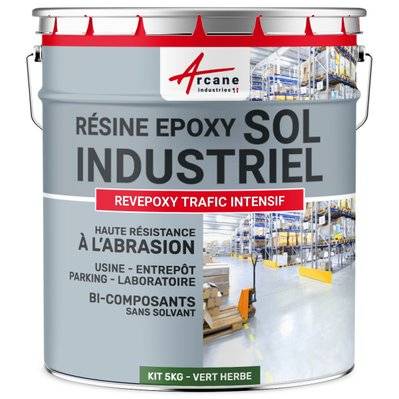 PEINTURE SOL - Résine Epoxy : REVEPOXY TRAFIC INTENSIF-5 Kg (jusqu'à 10 m² en 2 couches) Vert Herbe - RAL 6010 - 55_24762 - 3700043491656