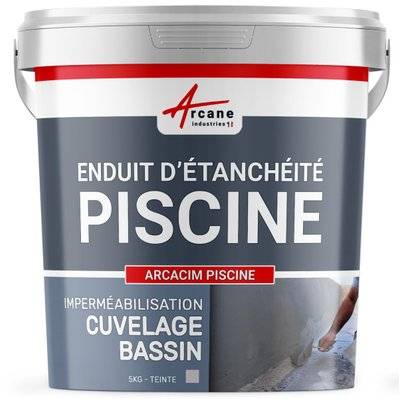 Enduit Piscine Hydrofuge - Etanchéité Piscine & Cuvelage : ARCACIM PISCINE-5 kg Gris - 178_24713 - 3700043480902