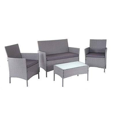 Salon de jardin avec fauteuils banc et table en poly-rotin gris et coussin anthracite MDJ04147 - MDJ04147 - 3000425147684
