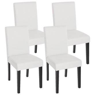 Lot de 4 chaises de salle à manger simili-cuir blanc mat pieds foncés CDS04137